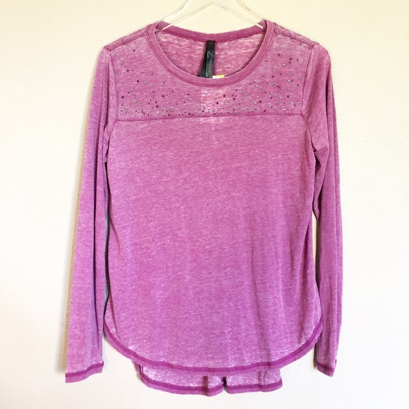 Seven7 | Crystal Studded Long-sleeve Tee Pink M - Picture 1 of 3